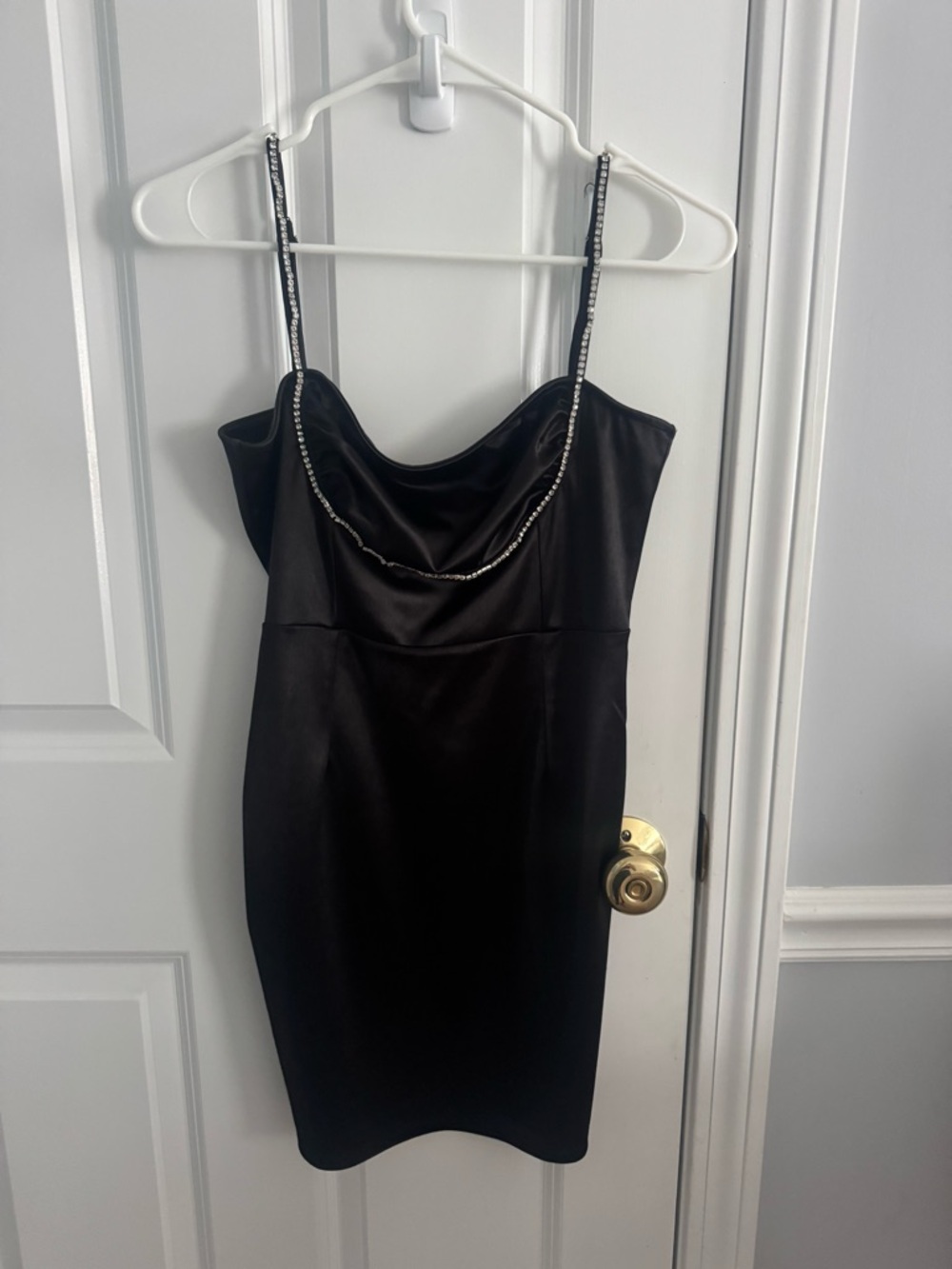 Forever 21 Black Satin Cowl Neck Mini Dress with Rhinestone Straps